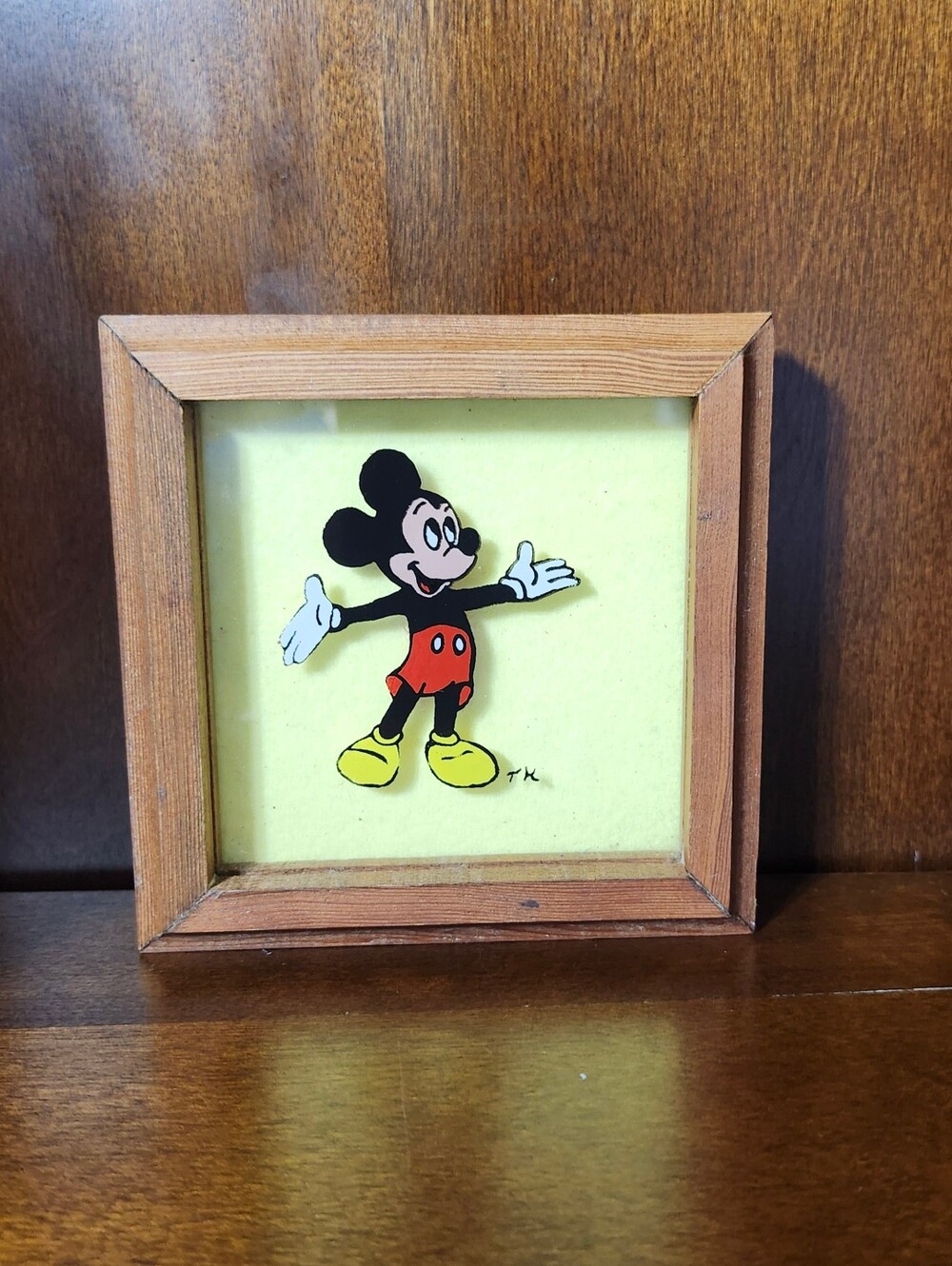 Vintage Mickey Mouse Reverse Wall Art Decor Hand Painted On Glass Wooden Frame